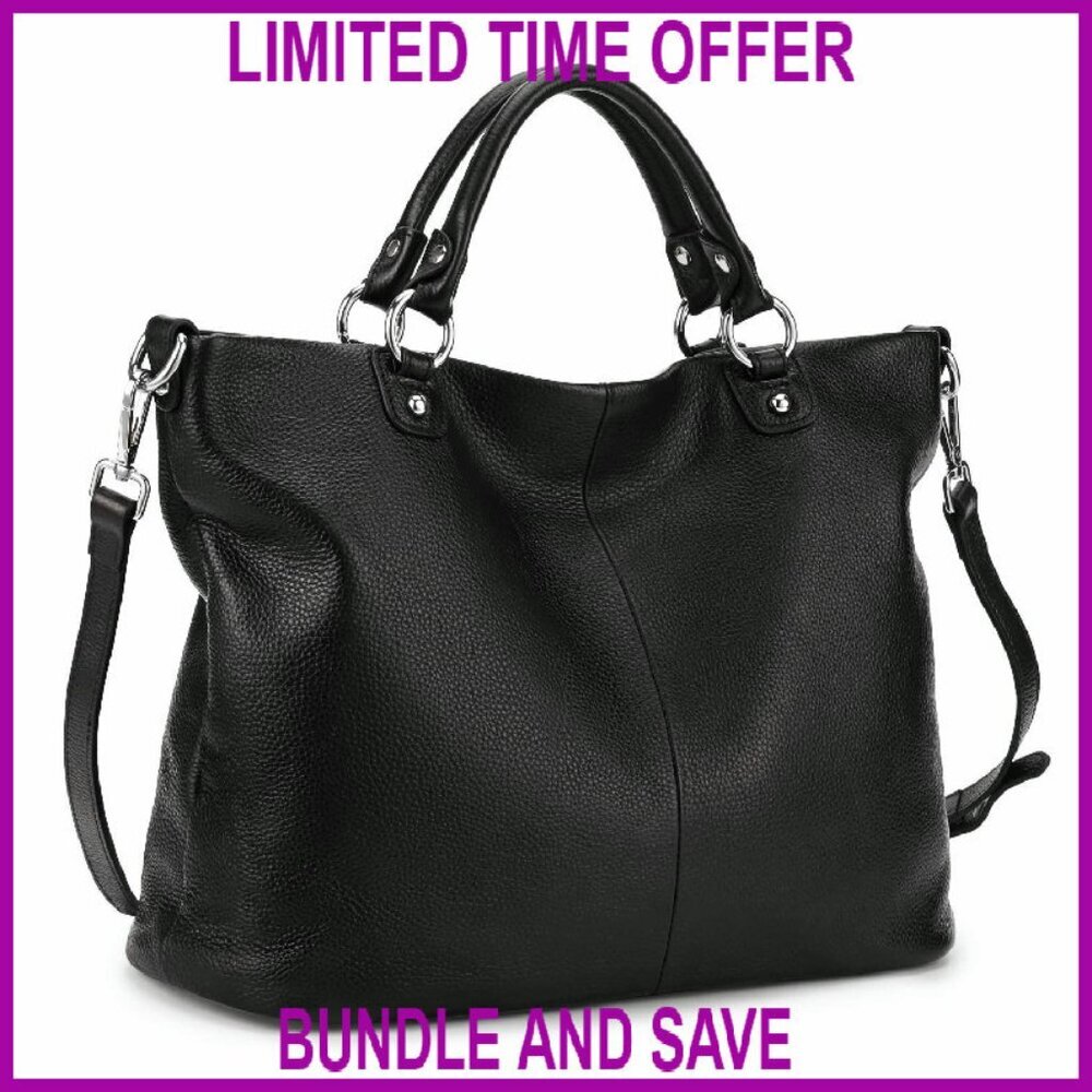 Large Leather Tote Bag with Adjustable Strap, Multiple Pockets, Laptop